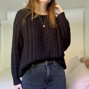 Nili Lotan Alpaca Wool Blend Cable Knit Sweater Black Oversized Size S